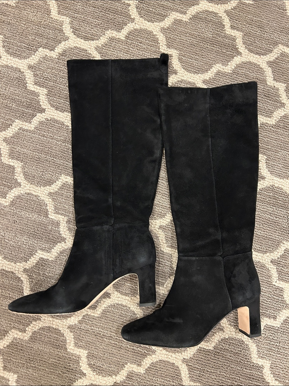 J. McLaughlin Black Suede Knee-High Block Heel Boots